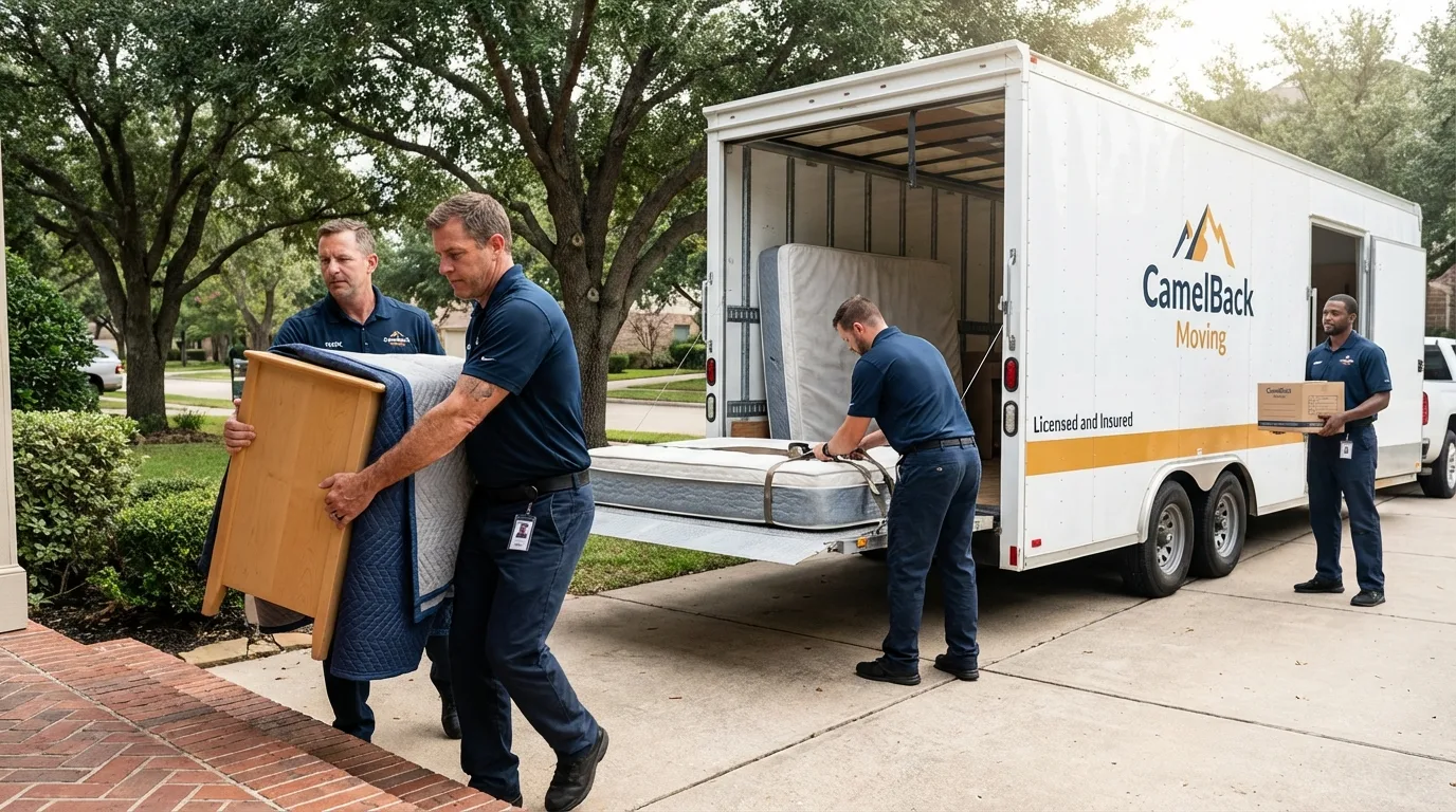 Crew loading residential truck for cross-state move from Pekin, IL