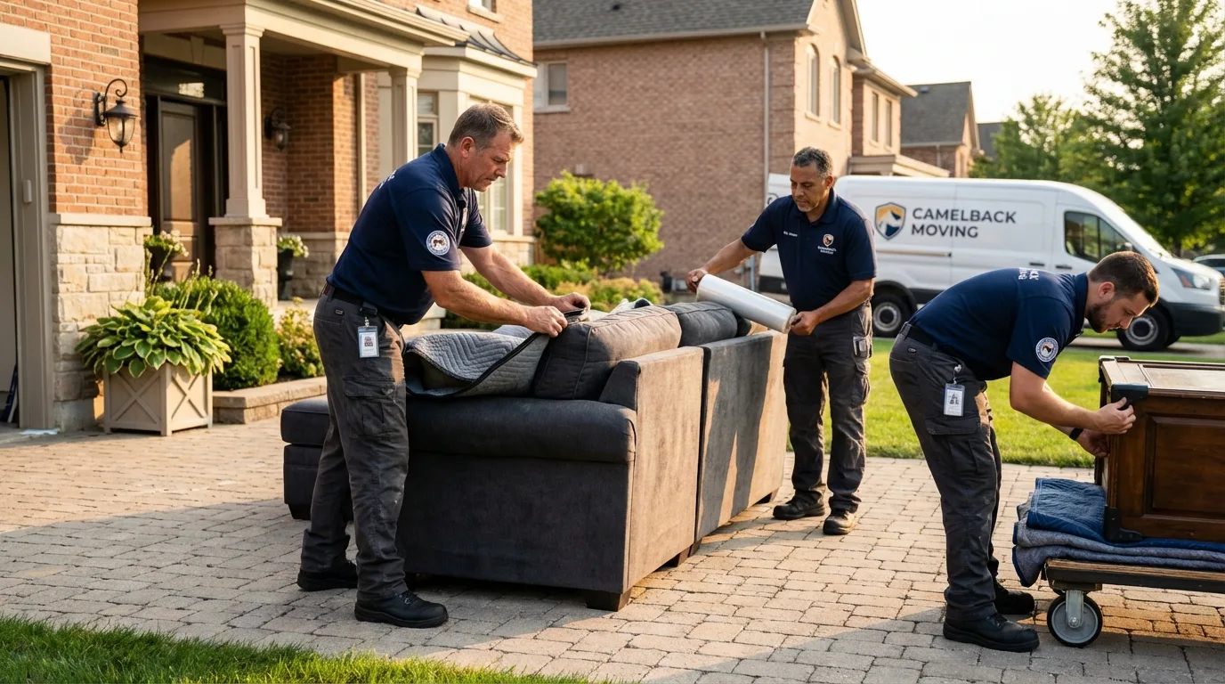 Large estate moving crew wrapping furniture in Pekin, IL