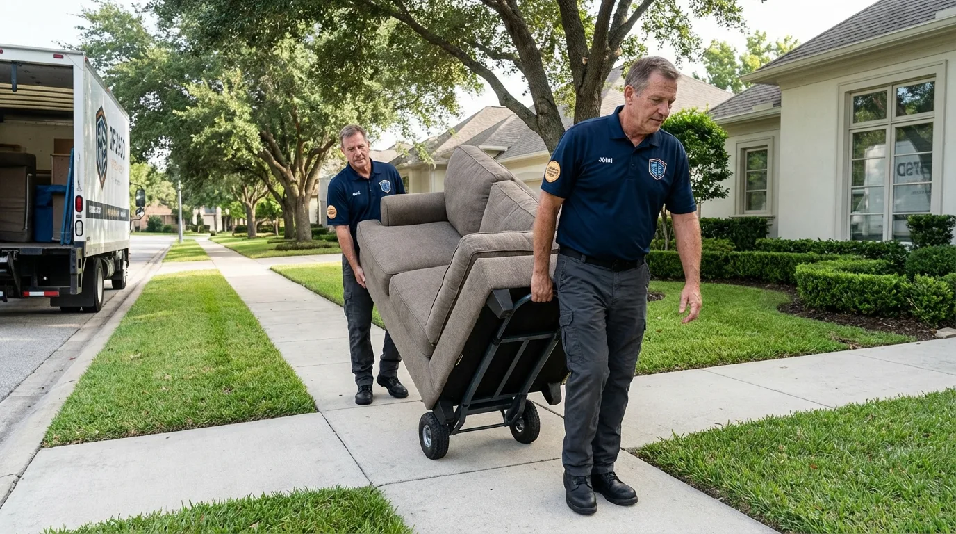 Local residential moving crew loading furniture in Pekin, IL