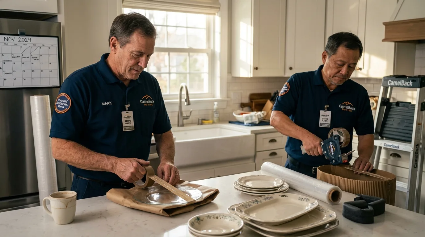 Professional crew packing kitchen dishware in Pekin, IL